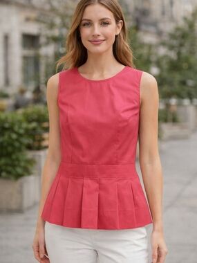 Theory Pink Sleeveless Pleated Peplum Top
